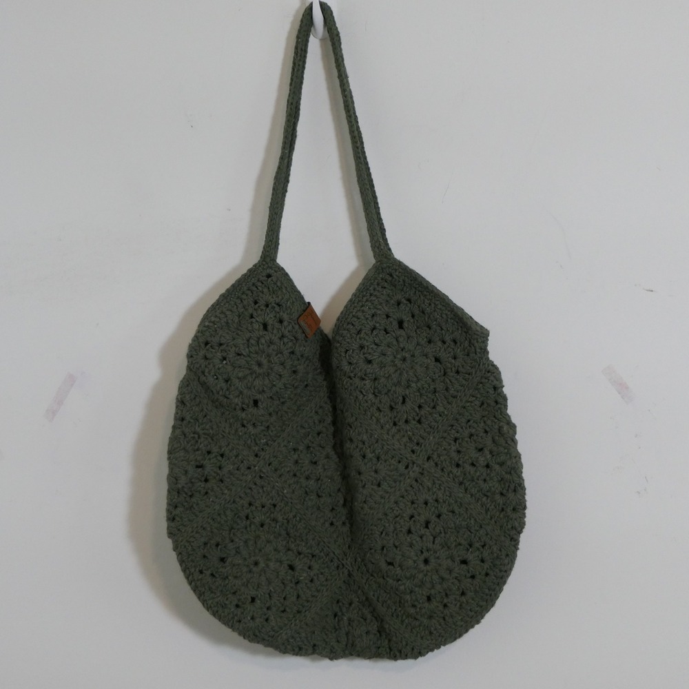 Jeane Dutra Womens Tote Bag OS Green Crochet Granny Square Boho Cottagecore